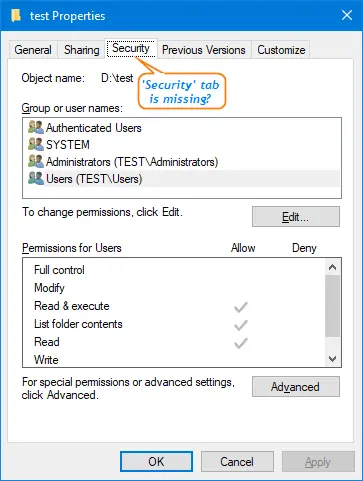 Advanced Security Tab